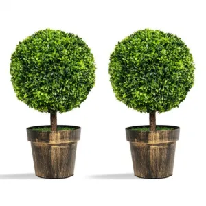 2 PCS 24" Artificial Boxwood Topiary Ball Tree