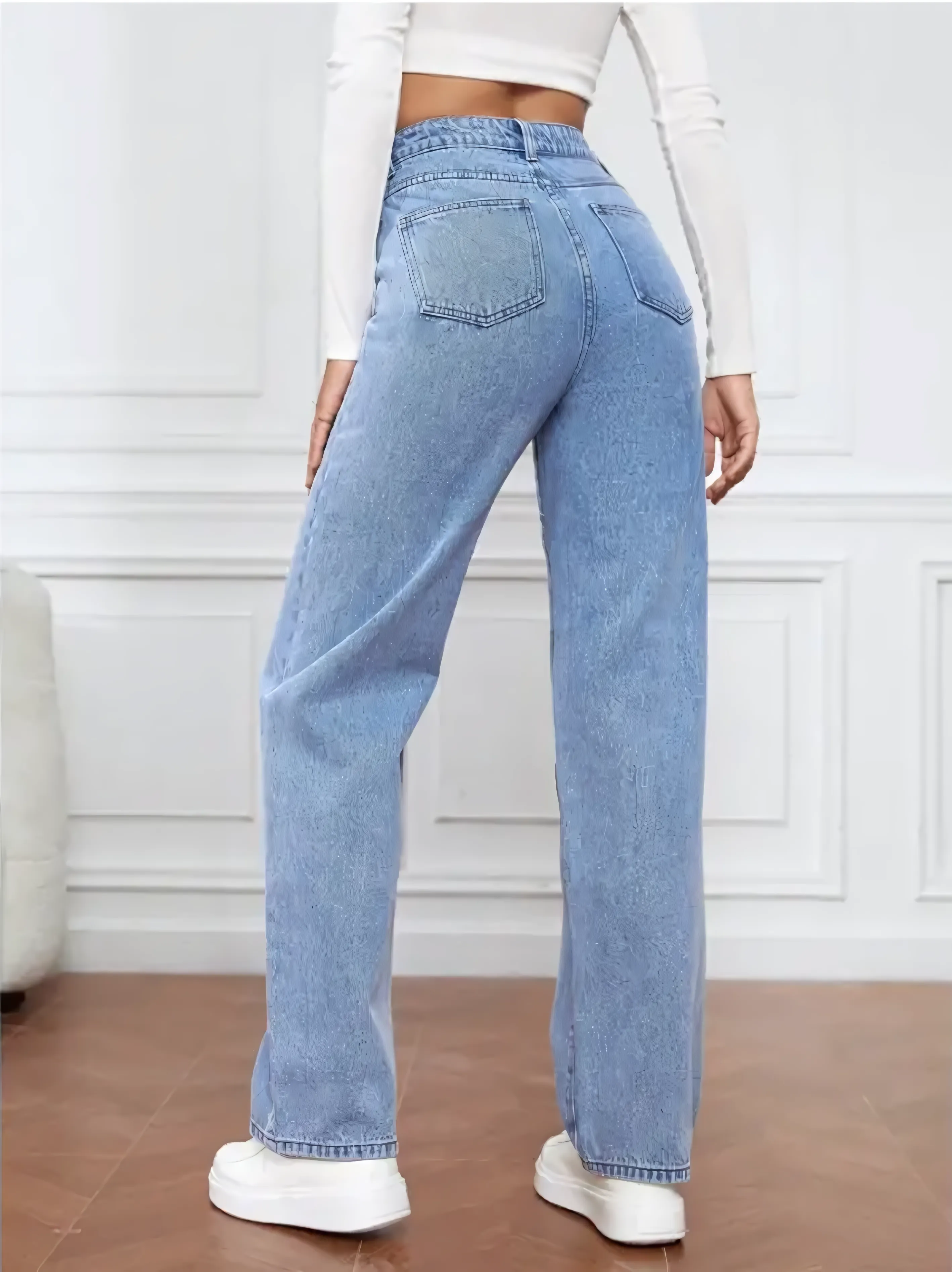 2PCS Vintage High Waist Loose and Stretchy Denim Pants