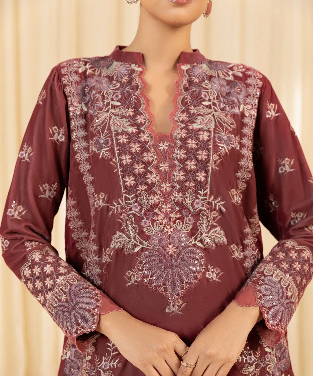 3 Piece -  Embroidered Velvet Suit