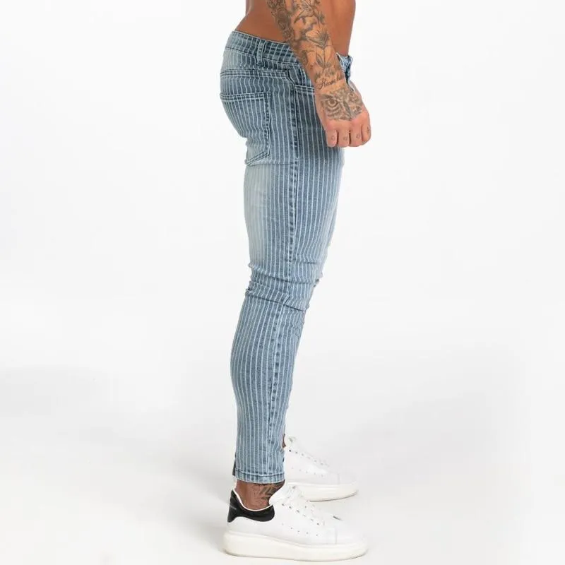 3117 Faded Blue Striped Skinny Stretch Jeans