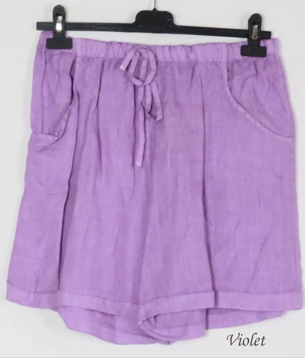 3459 Linen Shorts With Drawstring Tie