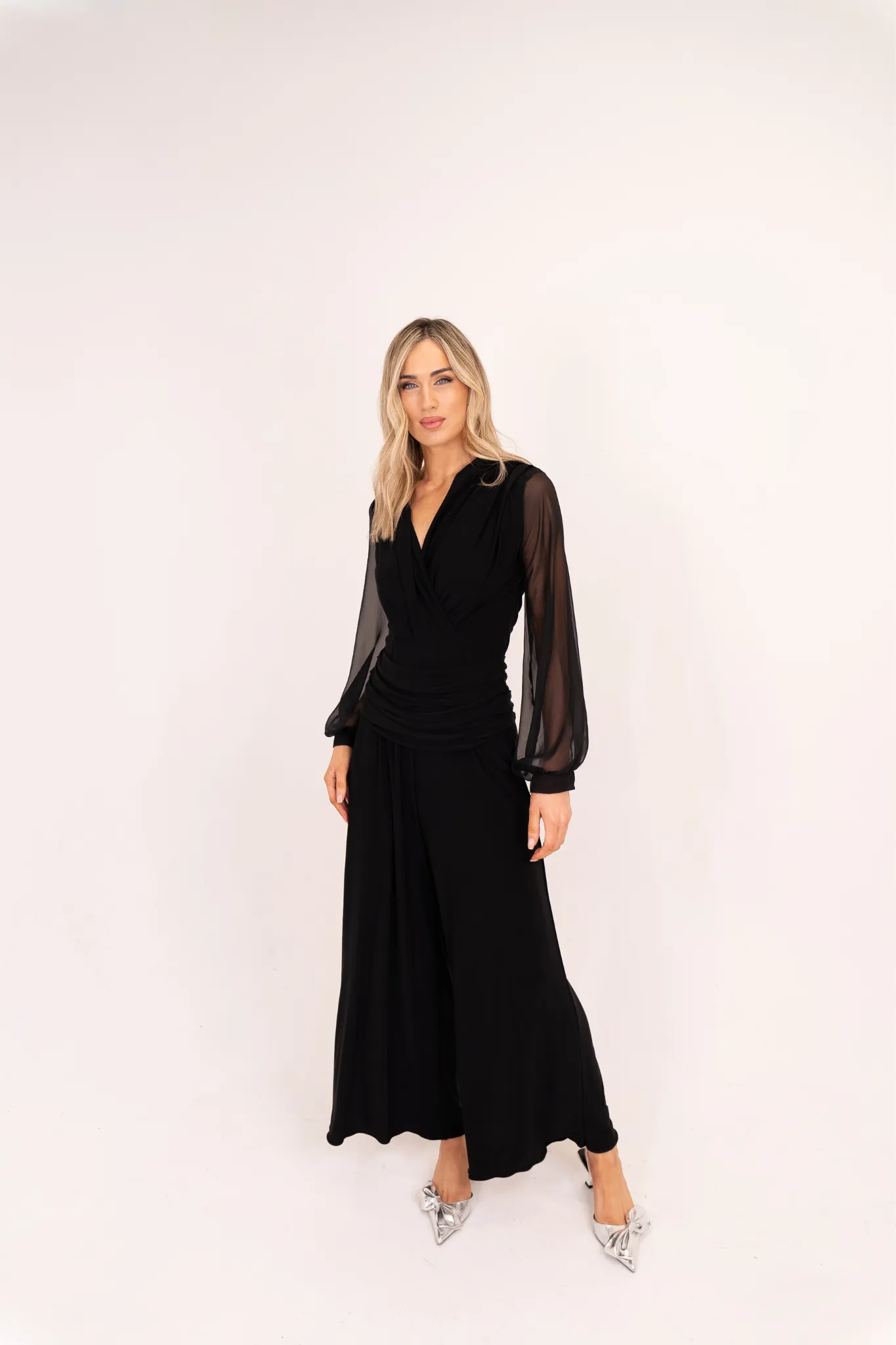 Alexandra Sheer Sleeve Jumpsuit In Black