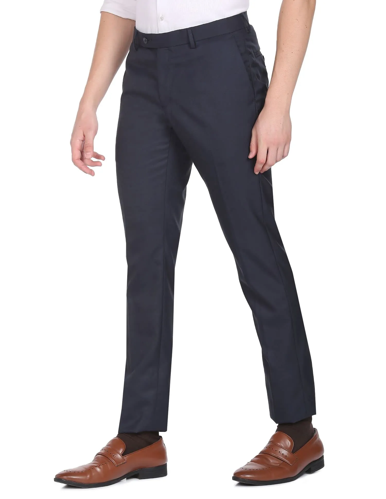 Arrow Solid Tailored Fit Twill Formal Trouser Navy