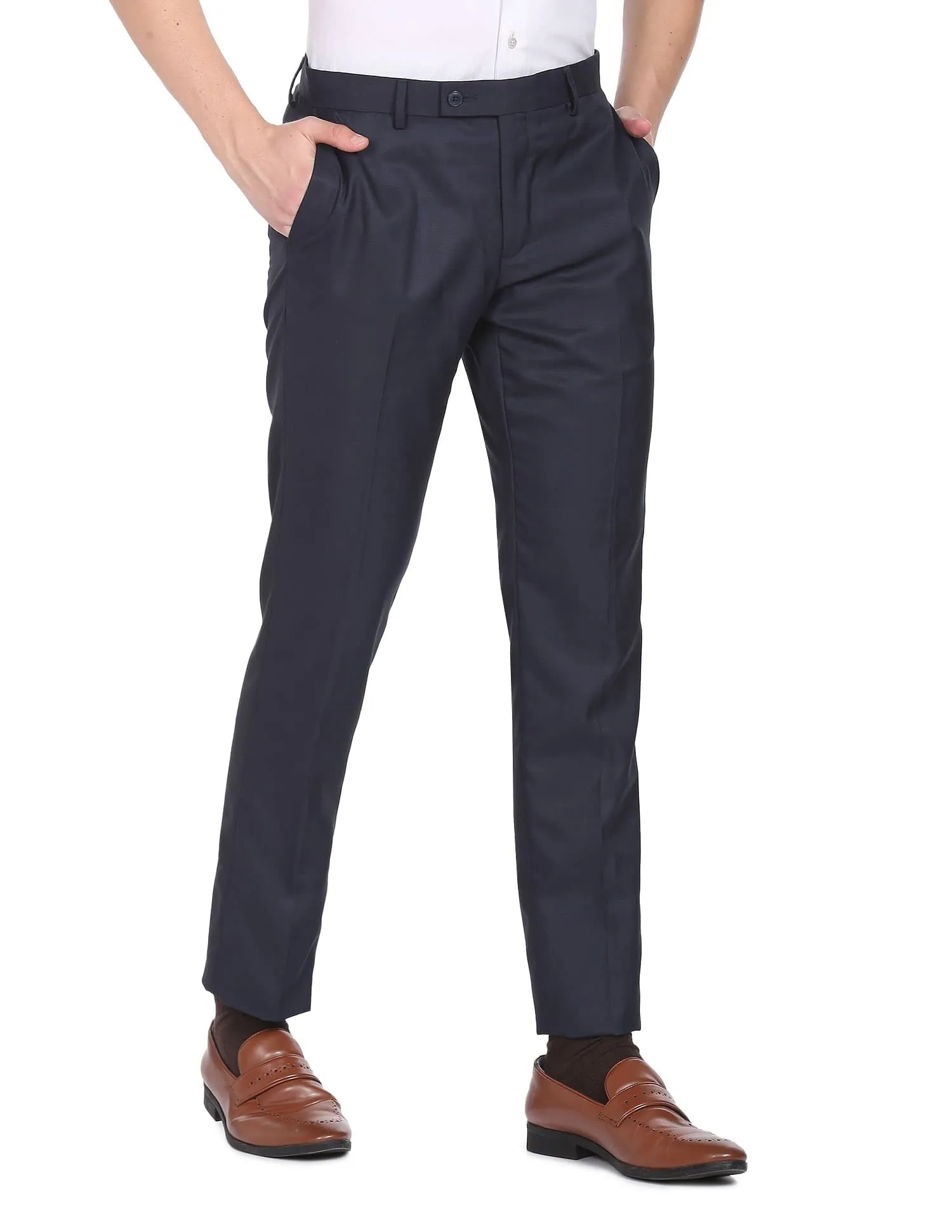 Arrow Solid Tailored Fit Twill Formal Trouser Navy