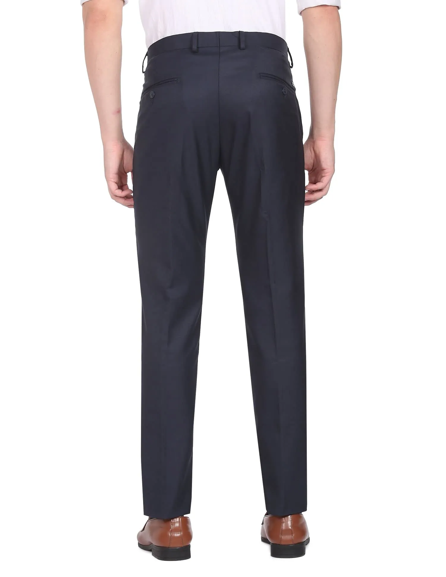 Arrow Solid Tailored Fit Twill Formal Trouser Navy