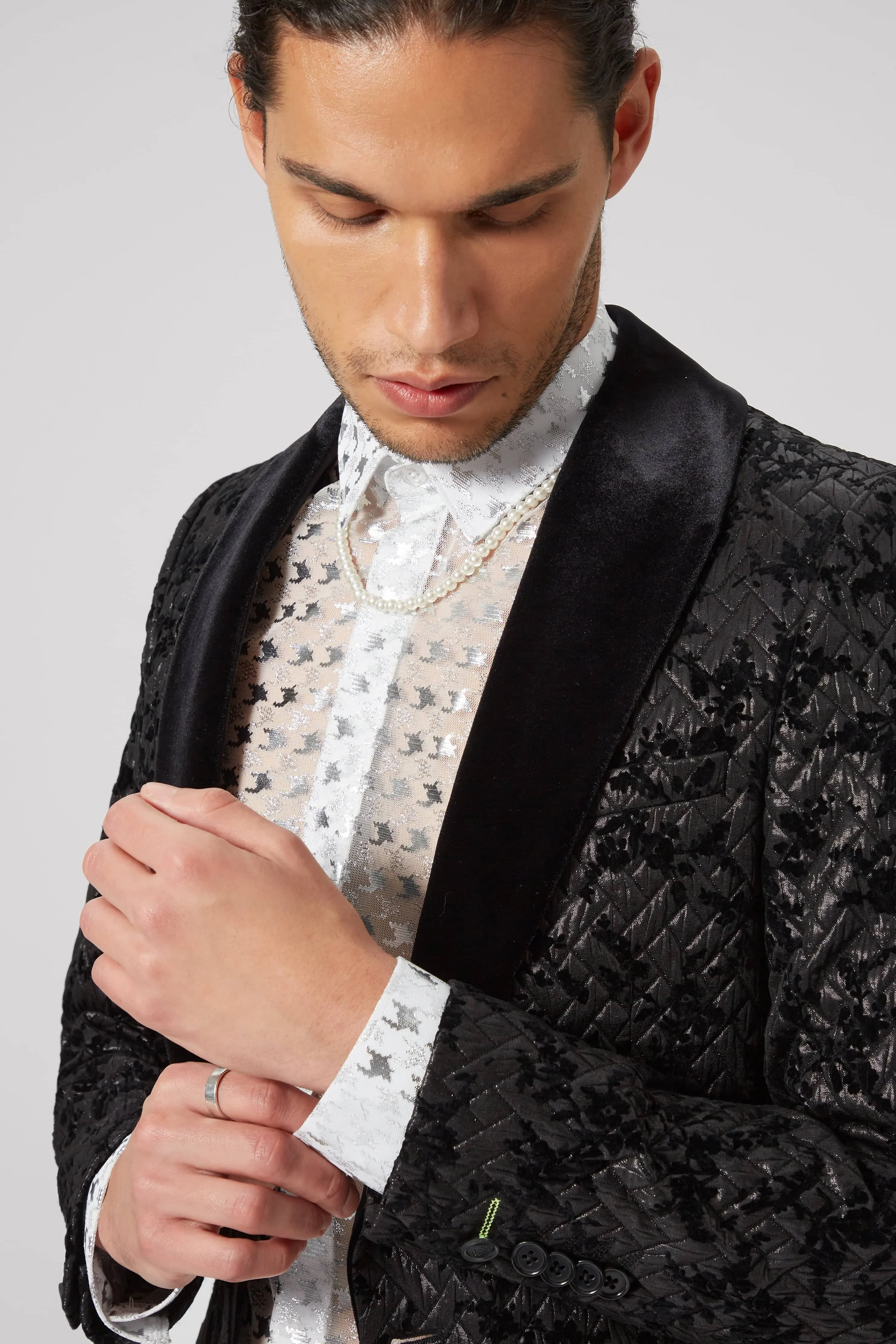 Barbee Skinny Fit Black Jacquard Suit - ARCHIVE