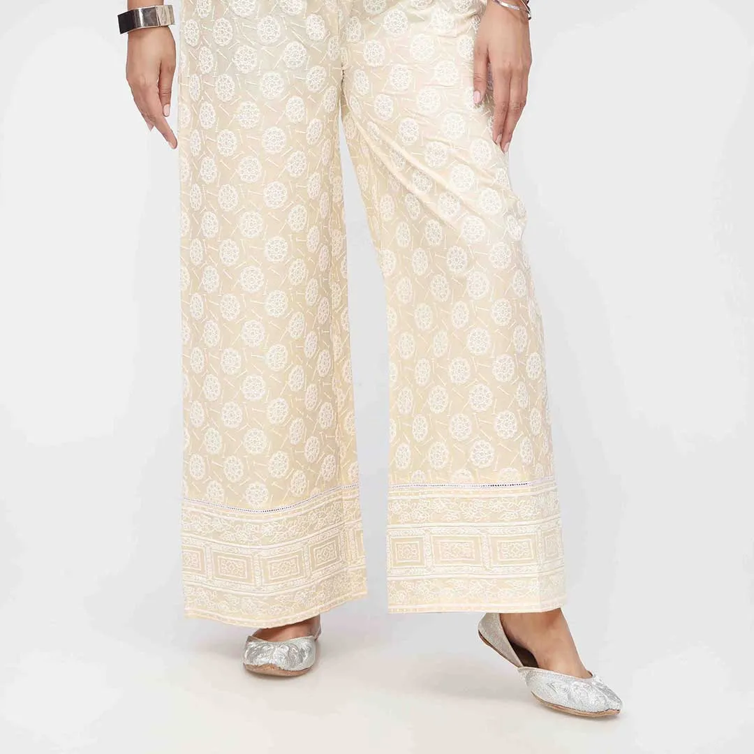 Beige Puff Printed Cambric Trouser PW3589