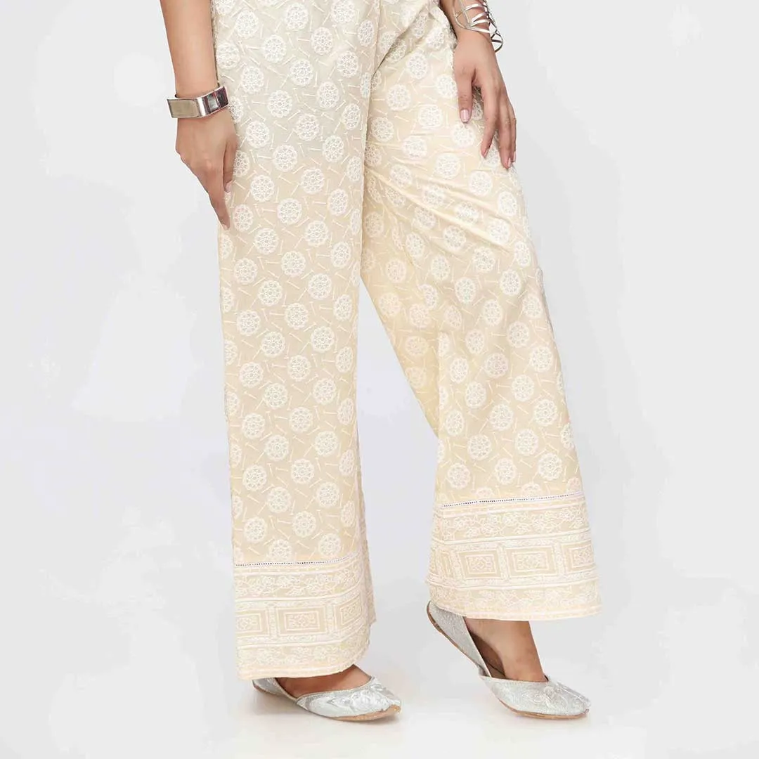 Beige Puff Printed Cambric Trouser PW3589