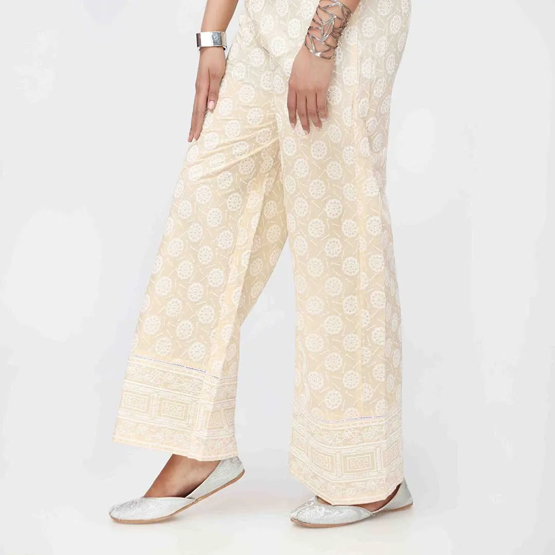 Beige Puff Printed Cambric Trouser PW3589