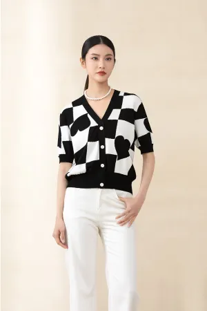 Black & White Short Sleeve Heart Pattern T-shirt