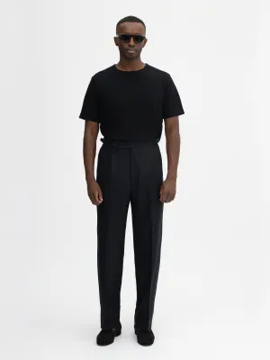 Black Flannel Wool Oscar Trousers (Wide Fit)