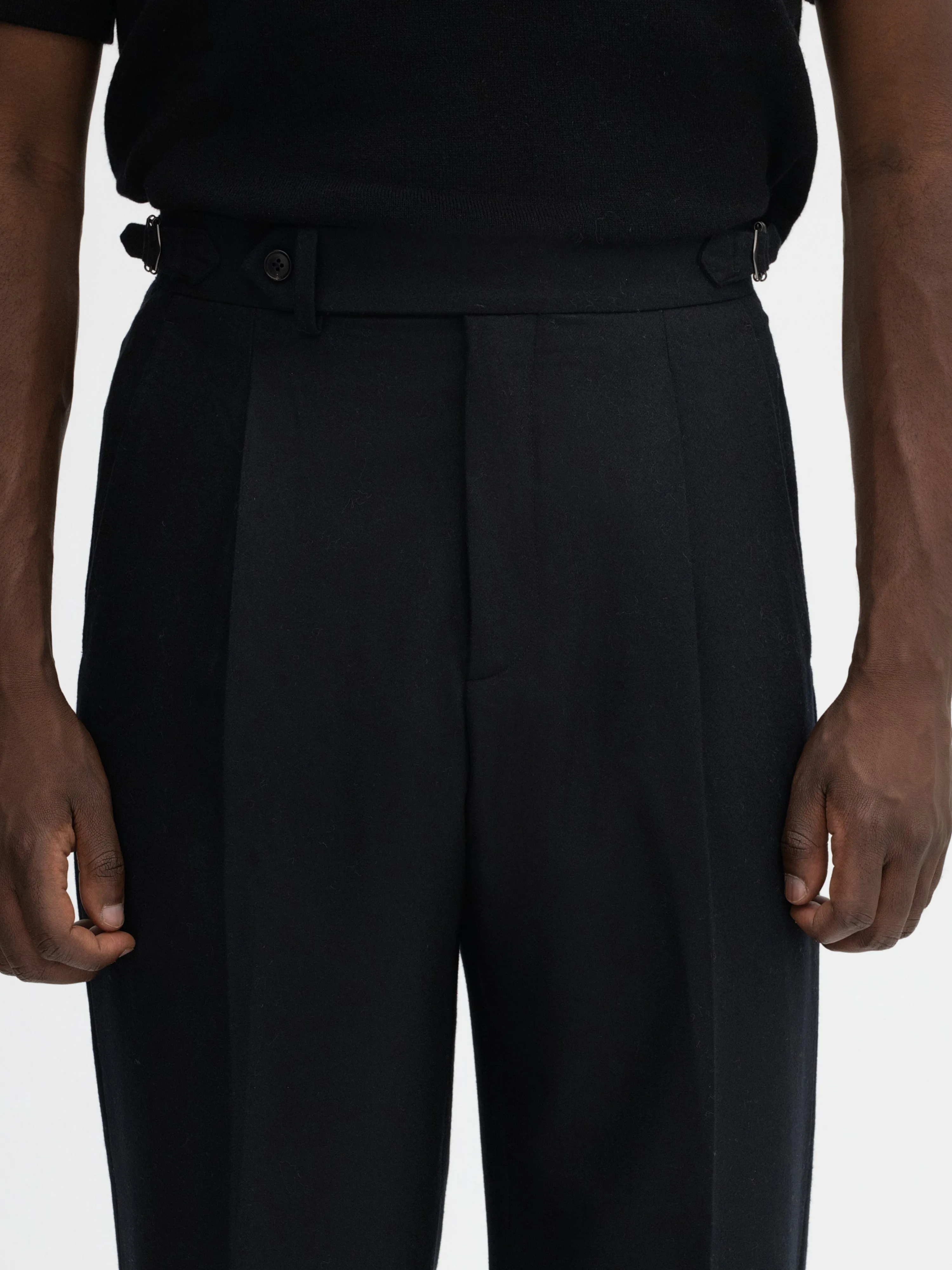 Black Flannel Wool Oscar Trousers (Wide Fit)