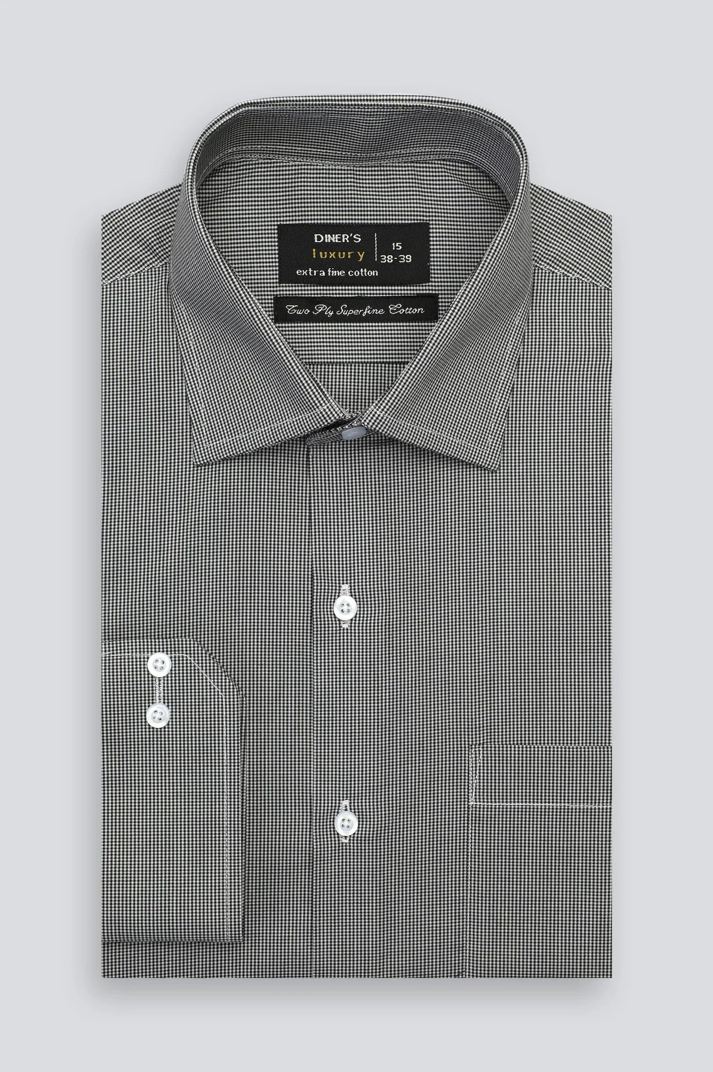 Black Houndstooth Check Formal Shirt