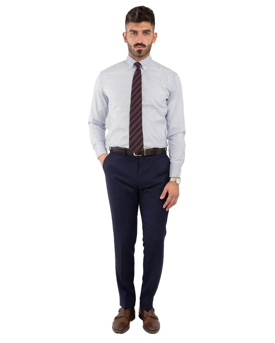 Blue Basketweave Suit Trousers