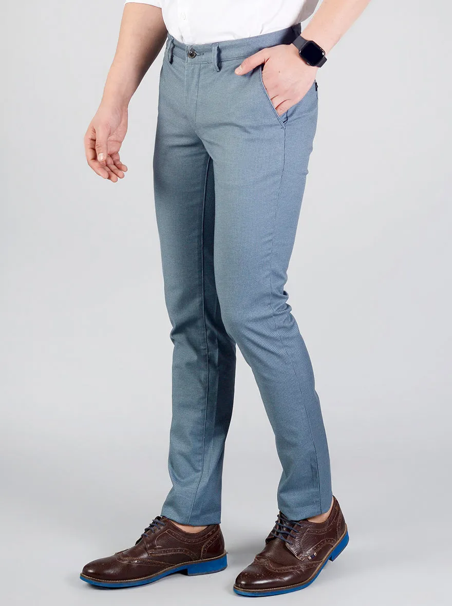 Blue Checked Slim Fit Casual Trouser | JadeBlue