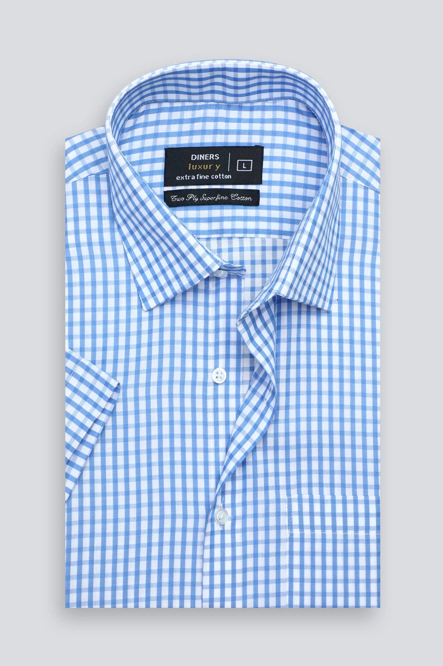 Blue Gingham Check Formal Shirt (Half Sleeves)