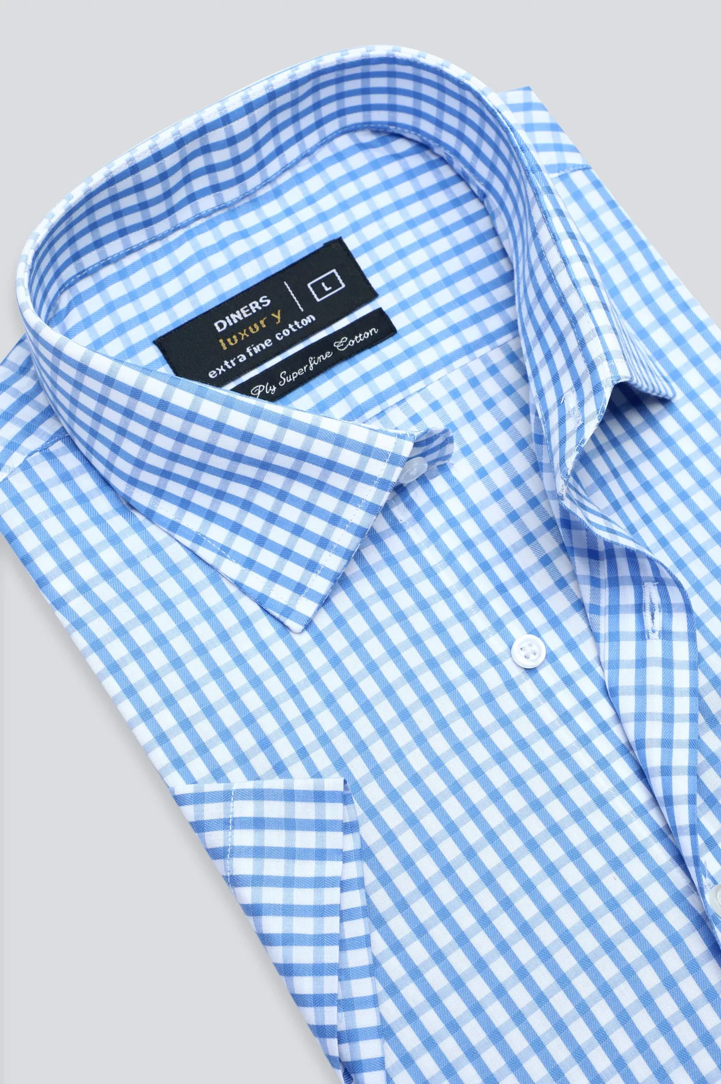 Blue Gingham Check Formal Shirt (Half Sleeves)