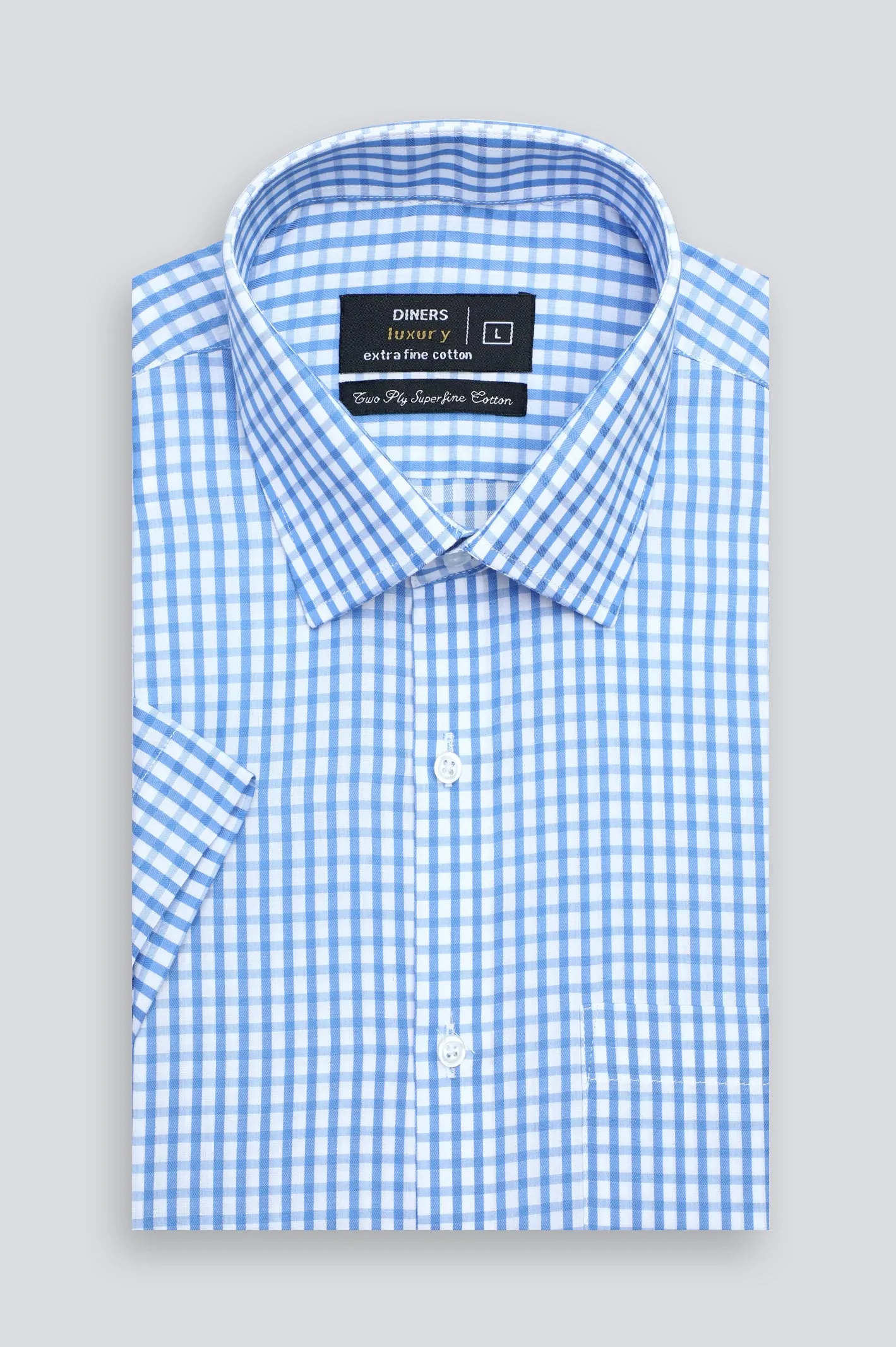 Blue Gingham Check Formal Shirt (Half Sleeves)