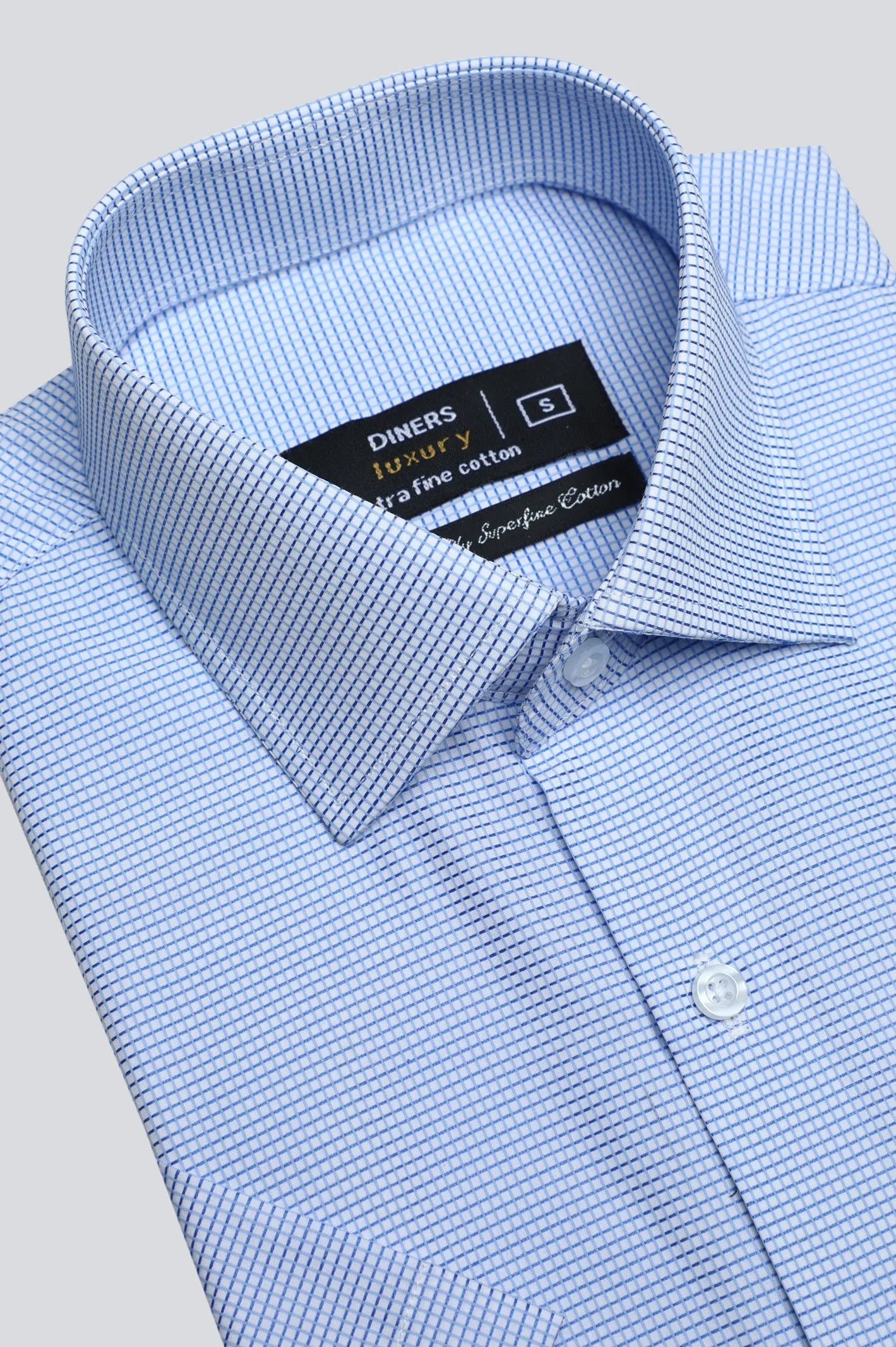 Blue Mini-Check Formal Shirt (Half Sleeves)