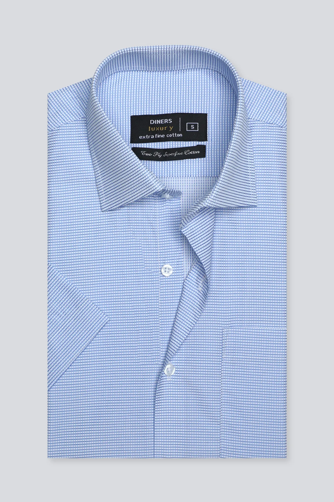 Blue Mini-Check Formal Shirt (Half Sleeves)