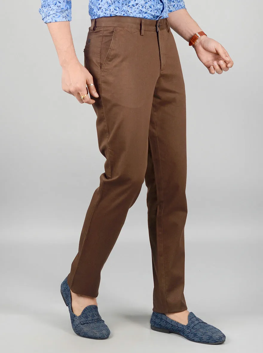 Brown Solid Slim Fit Casual Trouser | JadeBlue