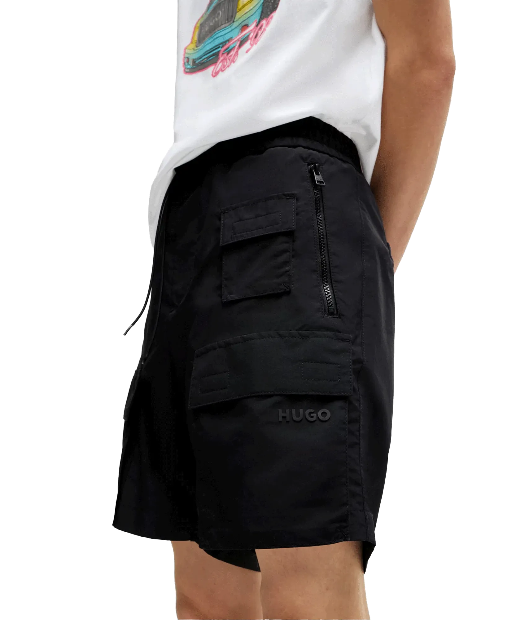 Cargo Shorts in Water-repellent Canvas With Phone Pocket - Black