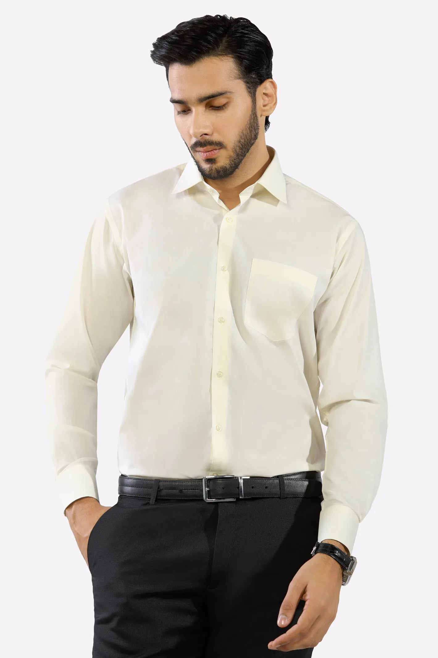 Cream Plain Formal Shirt