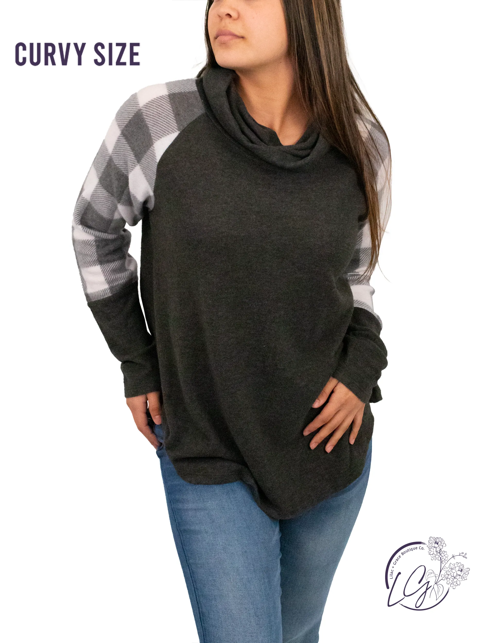 Curvy Calm As Can Be Striped Cowl Neck Top