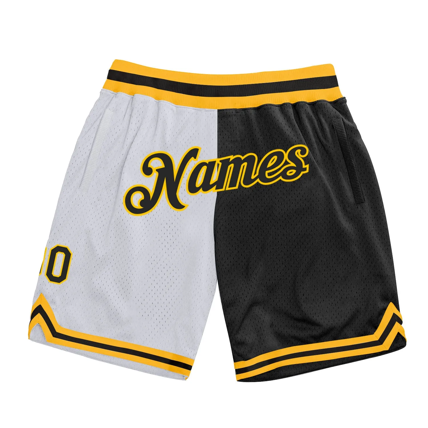 Custom White Black-Gold Authentic Throwback Split Fashion Basketball Shorts