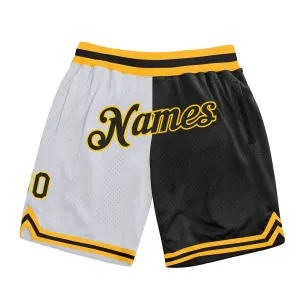 Custom White Black-Gold Authentic Throwback Split Fashion Basketball Shorts