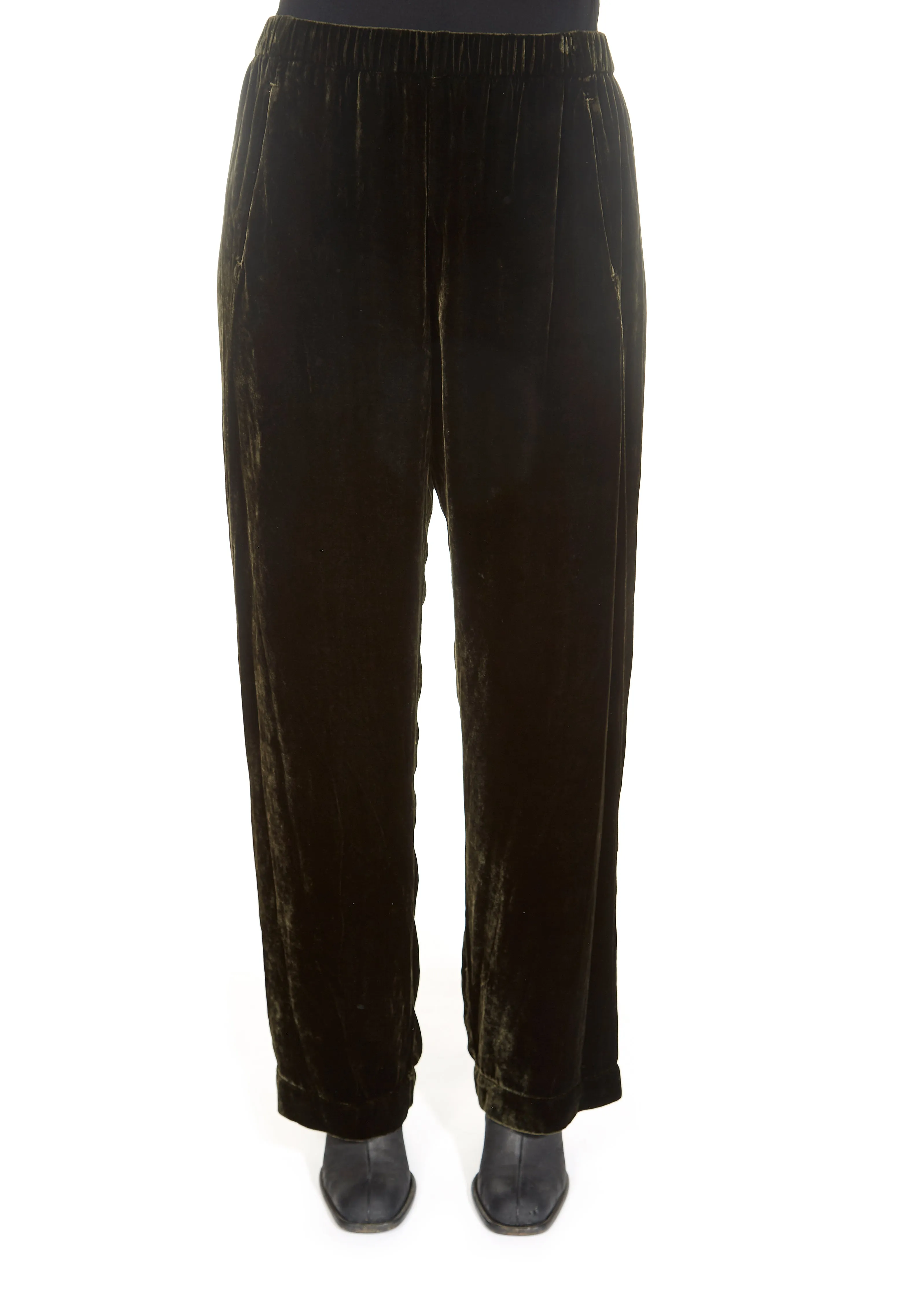 'Dennie' Green Silk Velvet Trousers