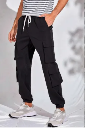 Drawstring Waist Flap Pocket Cargo Trousers