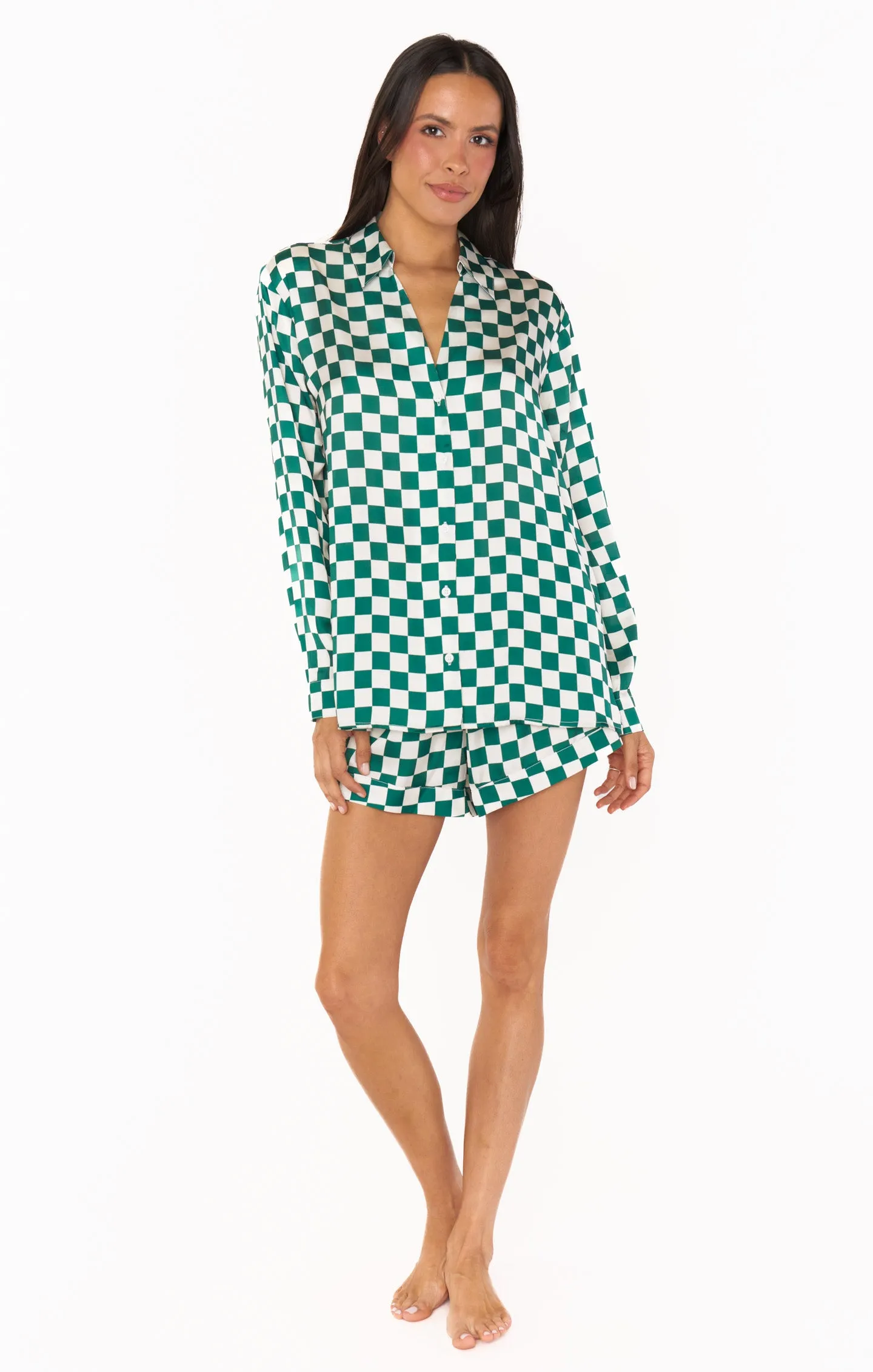 Early Riser PJ Set ~ Green Checker Silky