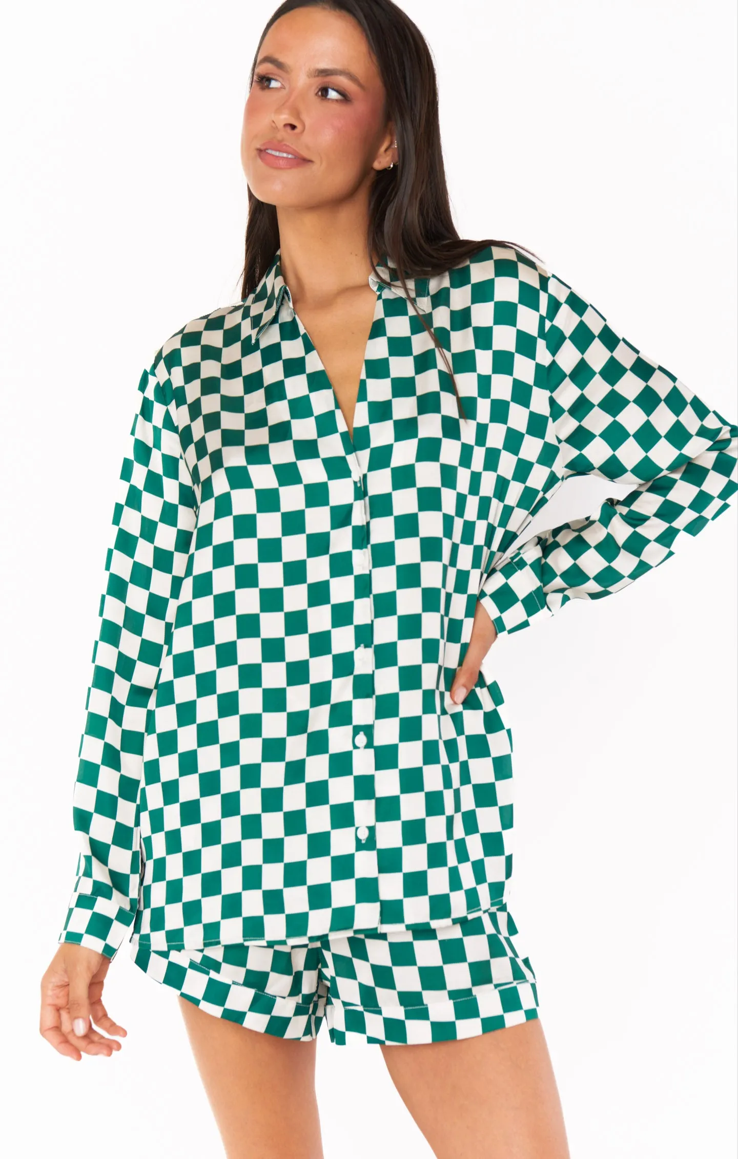 Early Riser PJ Set ~ Green Checker Silky