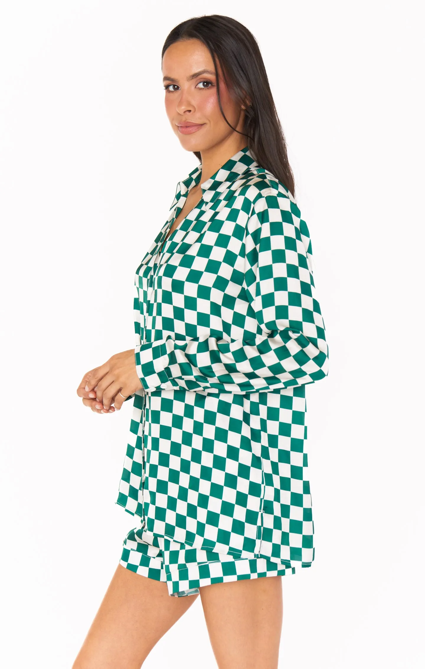 Early Riser PJ Set ~ Green Checker Silky