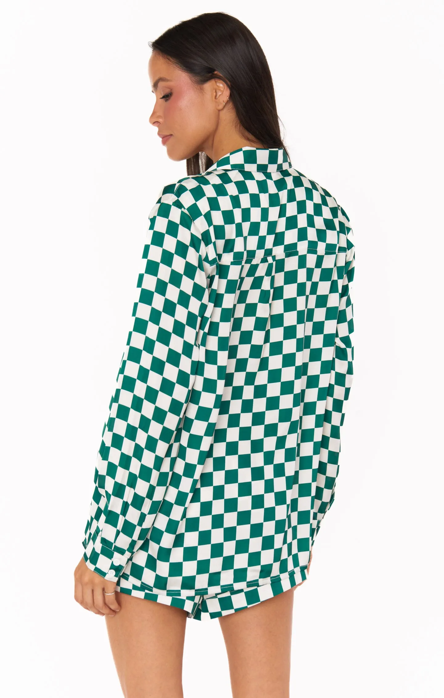 Early Riser PJ Set ~ Green Checker Silky