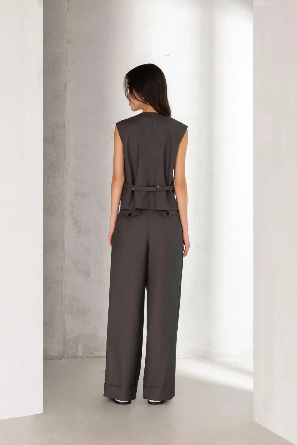 Evie Straight Button Pocket Polycotton Floor Length Trousers