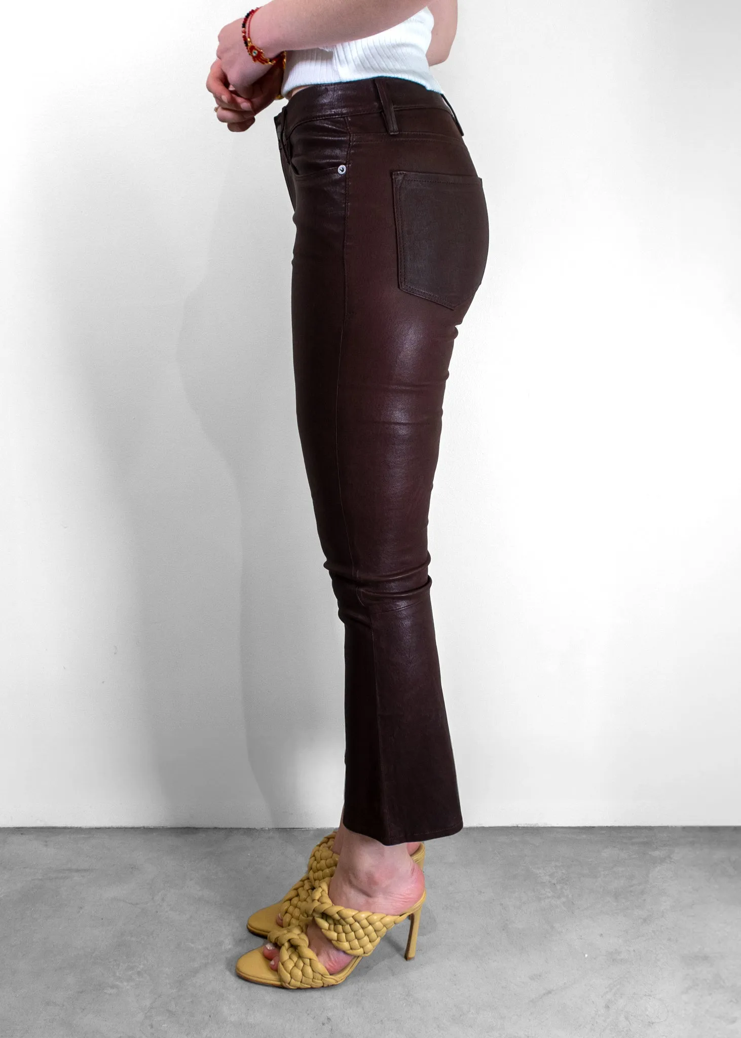 Frame Le Crop Mini Boot-Cut Brown Leather Pants