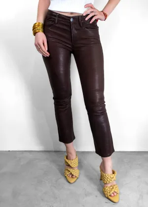 Frame Le Crop Mini Boot-Cut Brown Leather Pants