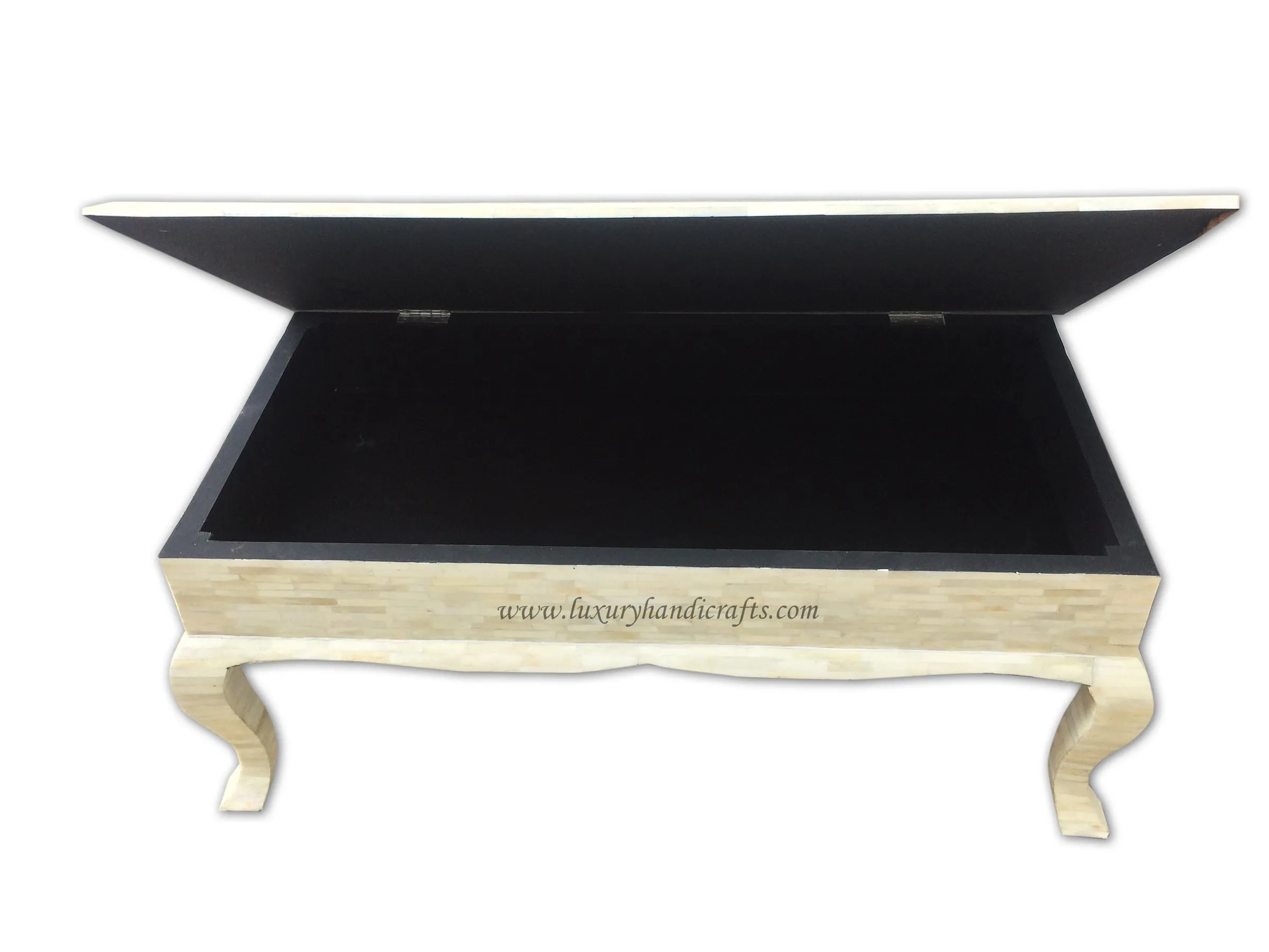 Full Camel Bone Inlay Center Table Cum Trunk Box Ivory