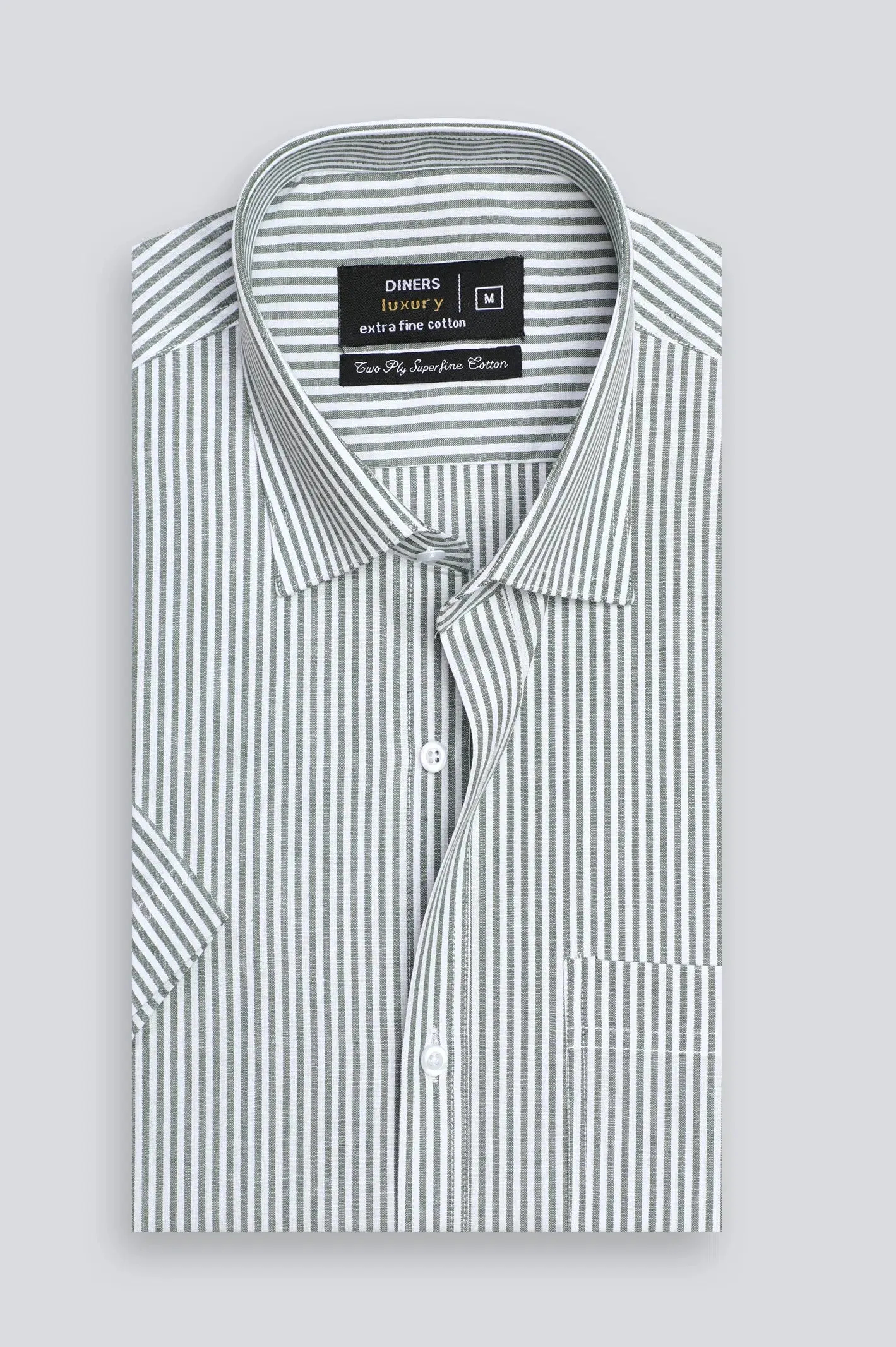 Green Bengal Stripe Formal Shirt (Half Sleeves)