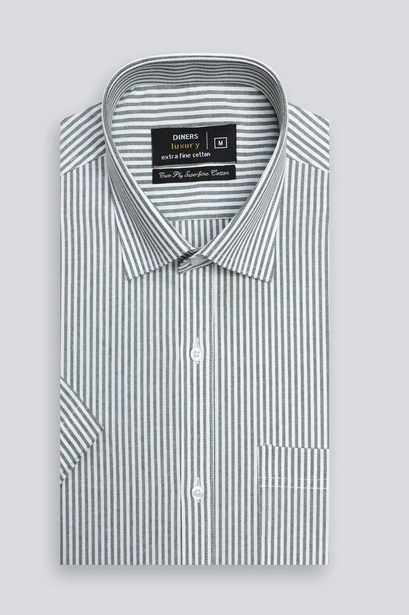 Green Bengal Stripe Formal Shirt (Half Sleeves)