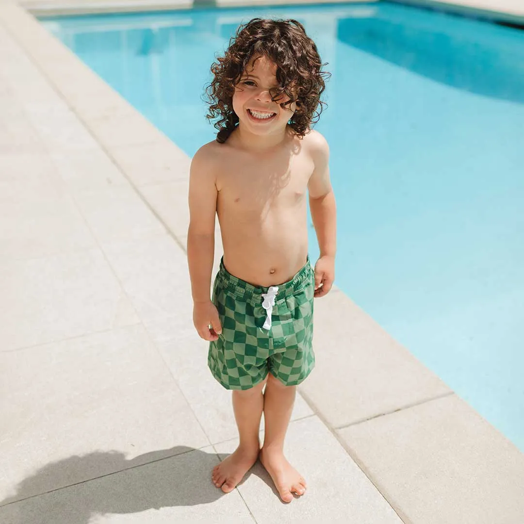 Green Check Jr. Swim Trunks