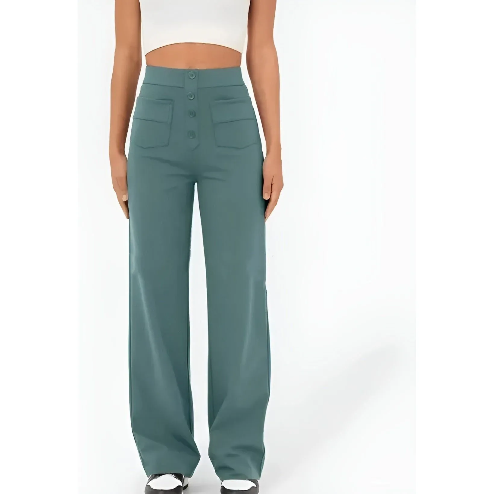 Greta Pants - High Waist Elastische Hose mit weitem Bein Eleganz