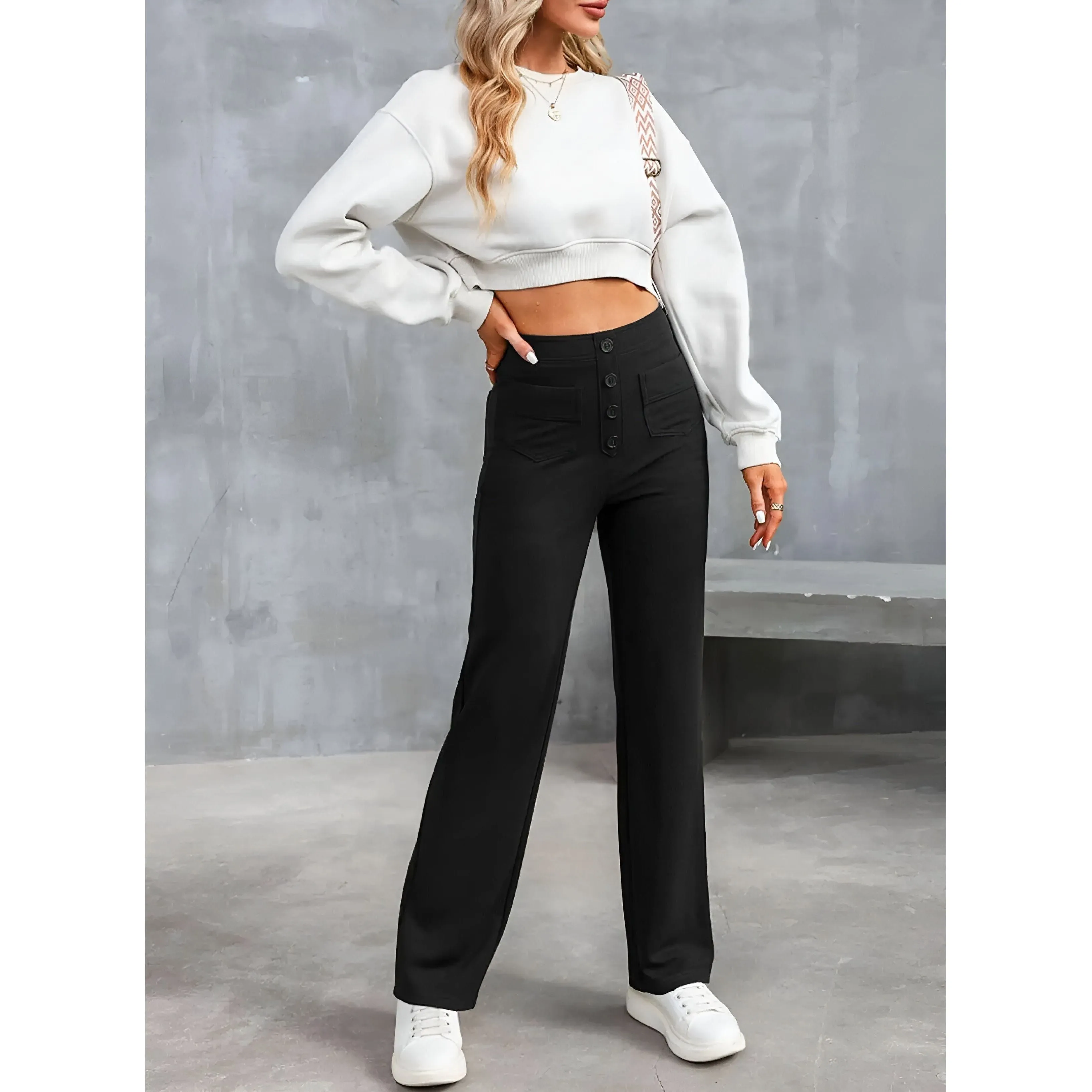 Greta Pants - High Waist Elastische Hose mit weitem Bein Eleganz