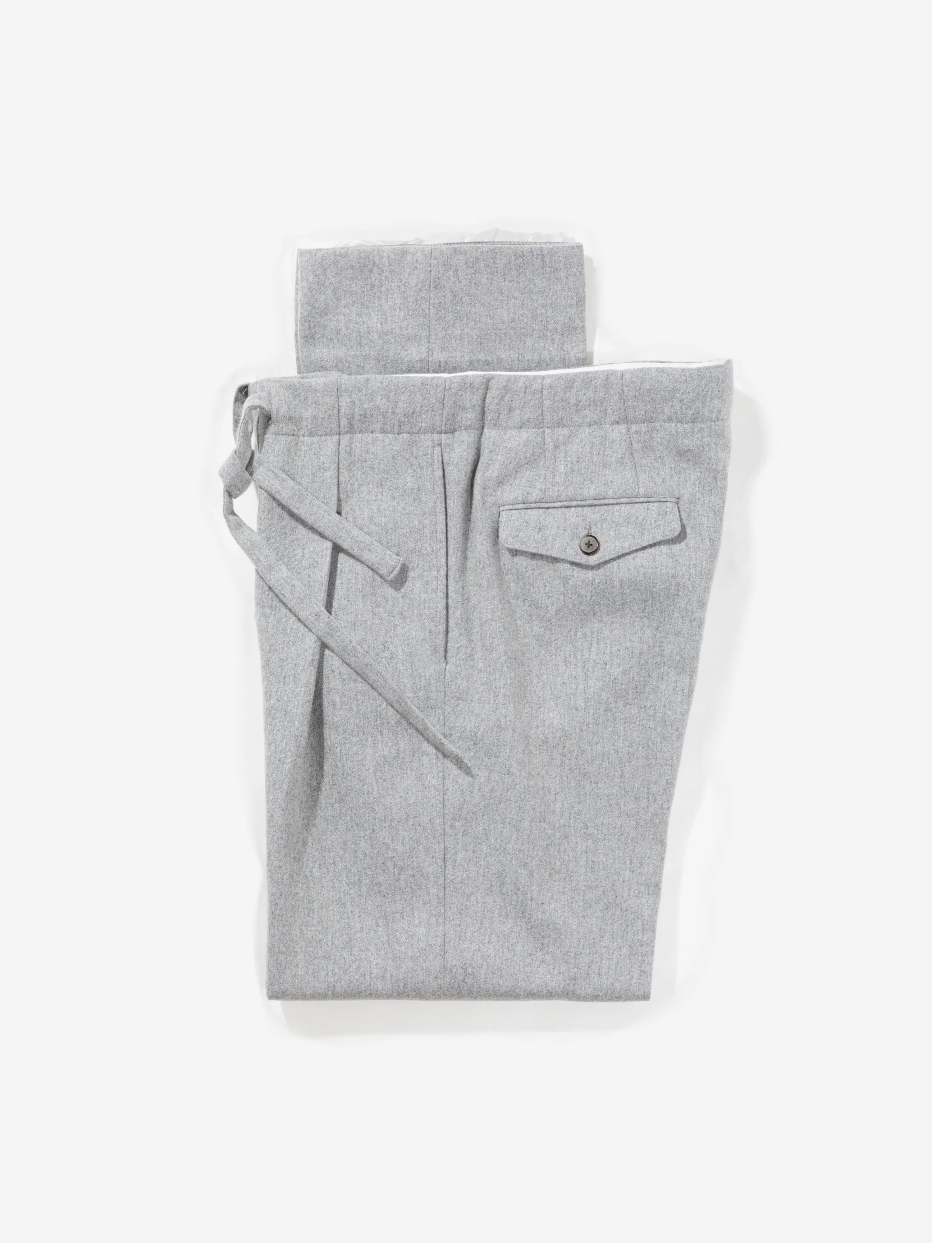 Grey Flannel Wool Drawstring Trousers (Wide Fit)