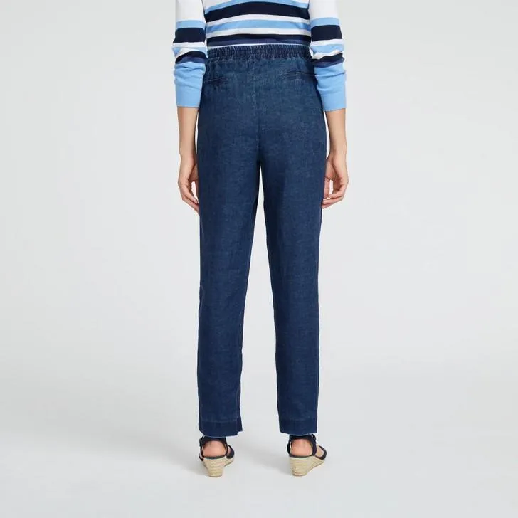 Indigo Linen Slim Leg Pull-on Pant