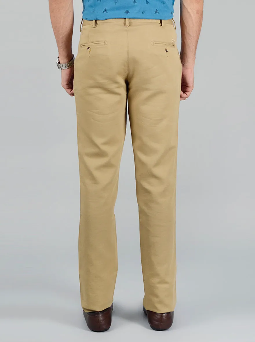 Khaki Solid Slim Fit Casual Trouser | Greenfibre