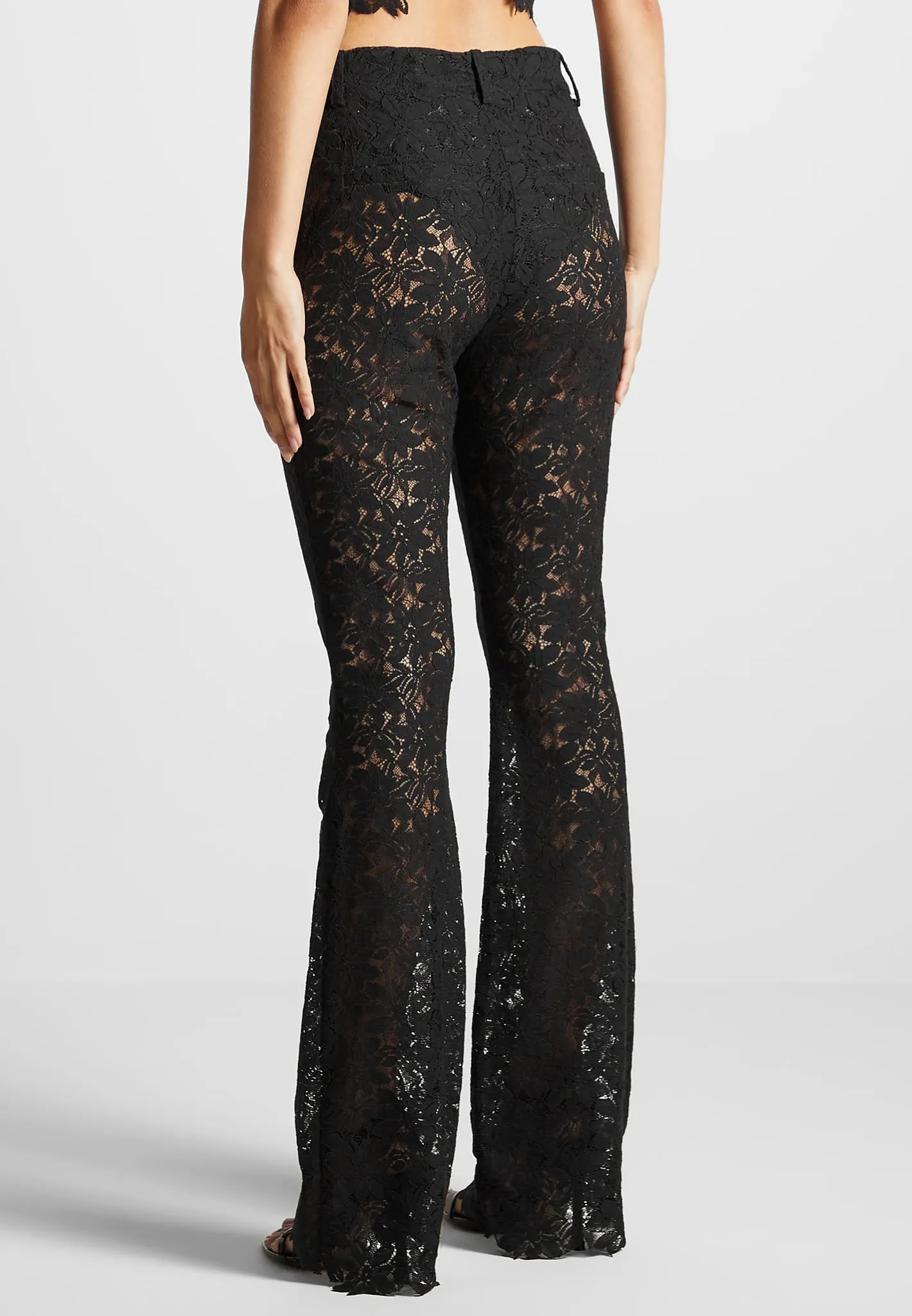 Lace Fit and Flare Trousers - Black