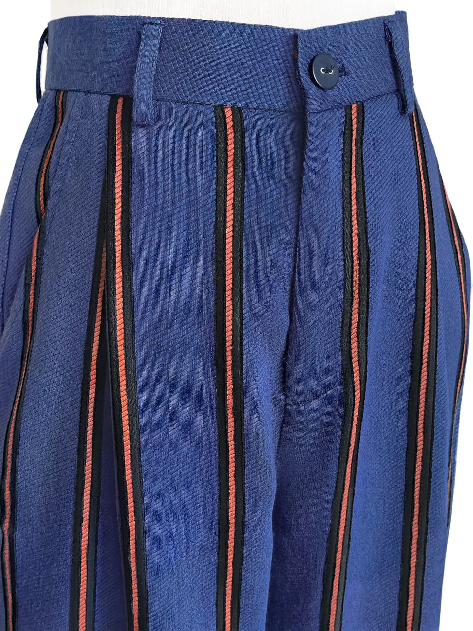 Last Chance! Blue-Orange Stripe Relax Fit Pleated Crop Trousers